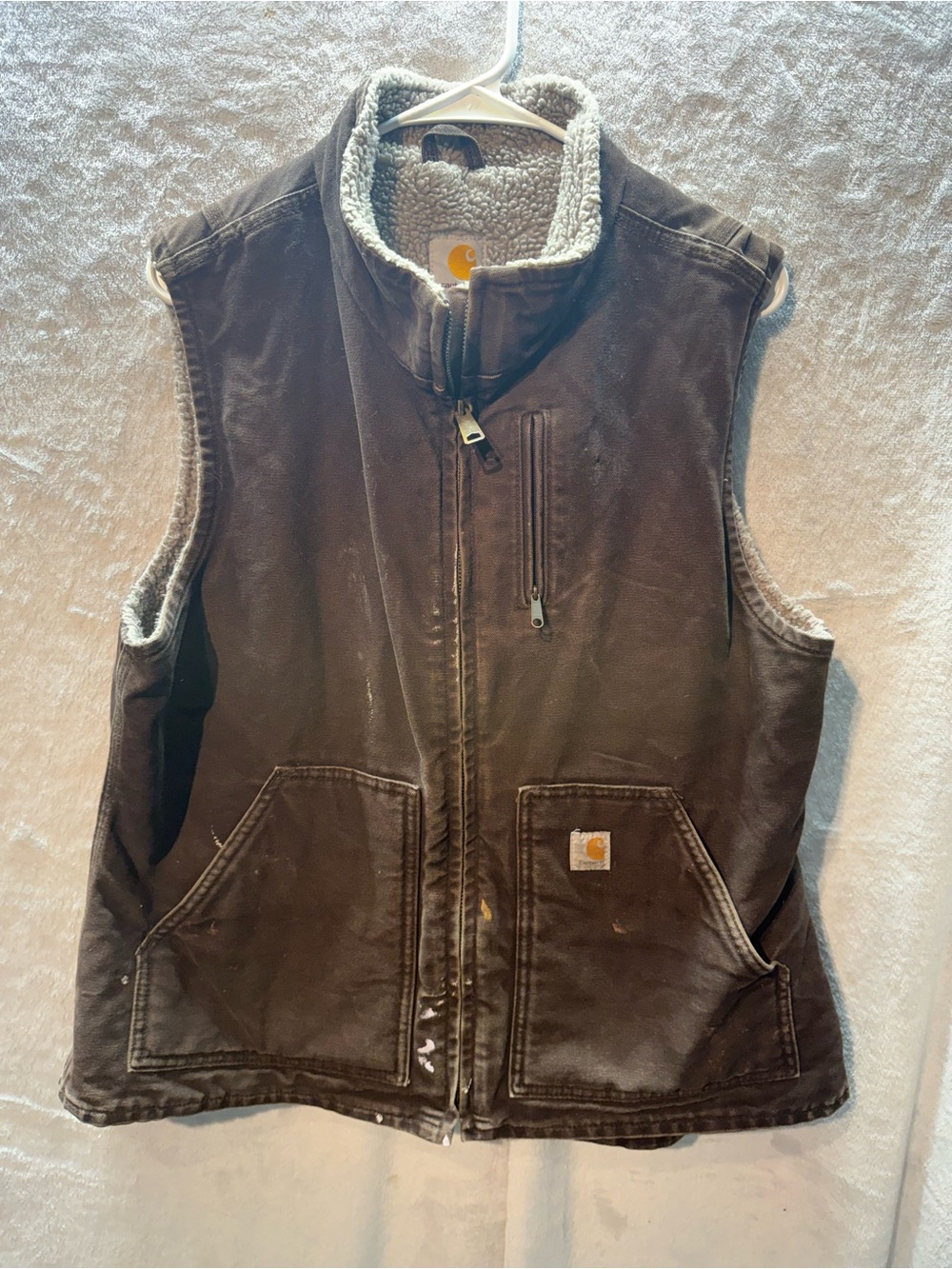 Carhartt Brown Canvas Sherpa Lined Vest